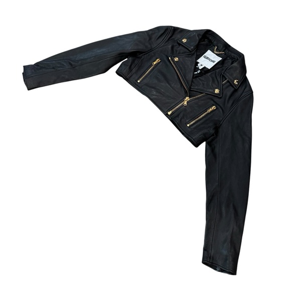 NEW Moschino x H&M Collaboration Cropped Black Leather Moto Jacket - Picture 11 of 14